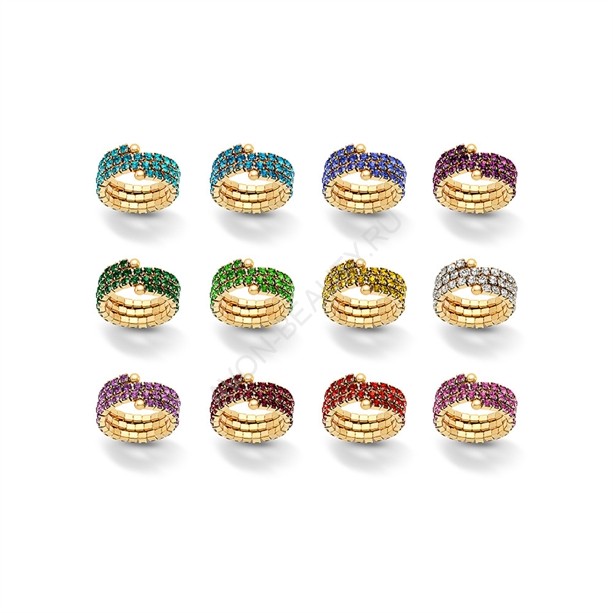 Кольцо &quot;Ками&quot; желтый Кольцо "Ками" в виде спирали золотистого цвета. Размер кольца - универсальный. Кольцо украшено цветными вставками и доступно в 12 цветах, соответствующих 12 месяцам года.  Произведено в Китае.