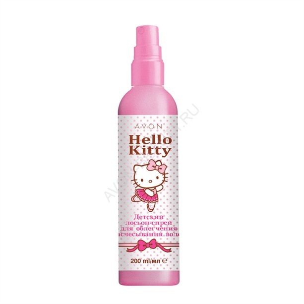 Детский лосьон-спрей для облегчения расчесывания волос Avon Hello Kitty, 200 мл Детский лосьон-спрей для облегчения расчесывания волос поможет с легкостью и без слез распутать волосы твоей маленькой принцессы.