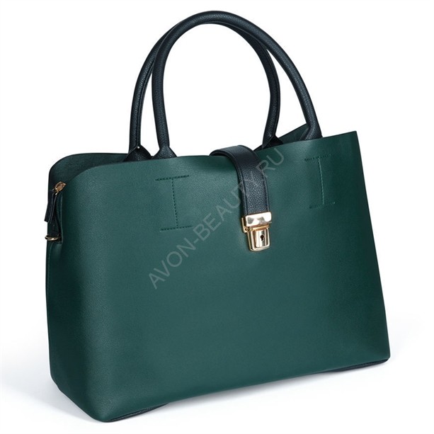 Женская сумка &quot;Люси&quot; 08701 Женская сумка темно-зеленого цвета с портфельным замком. Внутри сумки имеется большое отделение под цвет основного материала, закрывающееся на молнию.
