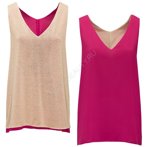 Женская блузка-топ размер 40-42 Два топа в одном. Двусторонняя блузка-топ с V-образным вырезом, без рукавов. Выбирайте цвет под настроение - одна сторона розовая, другая золотистая.